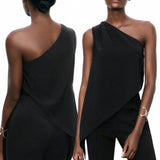 BLK One Shoulder Asymmetric Casual Top