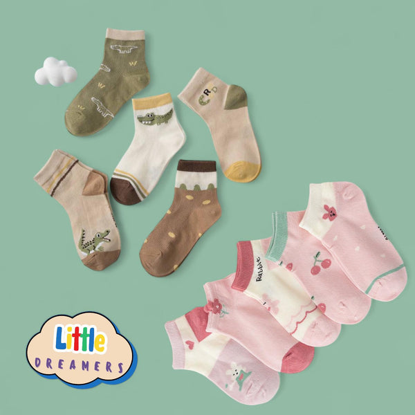 LITTLE DREAMERS 5pairs Set Cartoon Cute Socks for Baby Toddlers