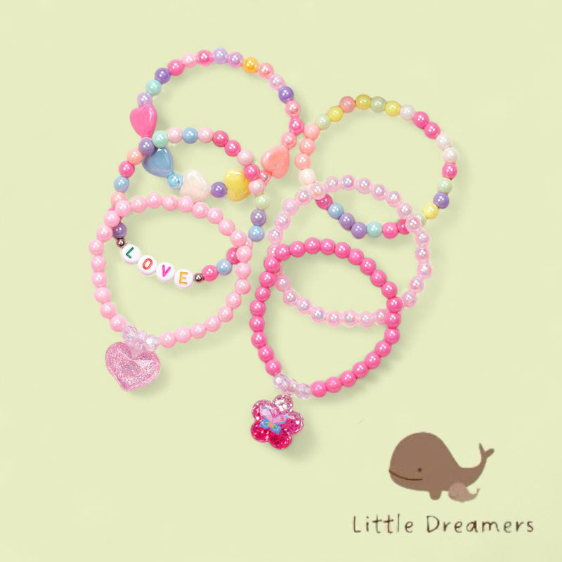 LITTLE DREAMERS 6pcs Set Colorful Bead Charm Bracelets for Girls