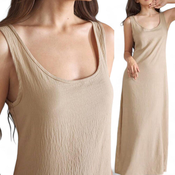 SWEET DREAMS High End Satin Breathable Drape Round Neck Sleeveless Lounge Dress