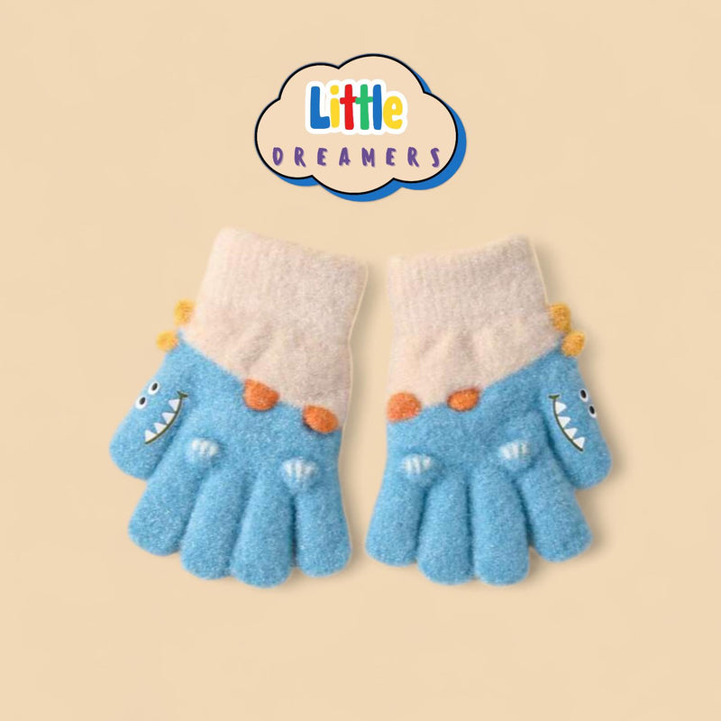 LITTLE DREAMERS Cute Dinosaur Design Full Warm Gloves