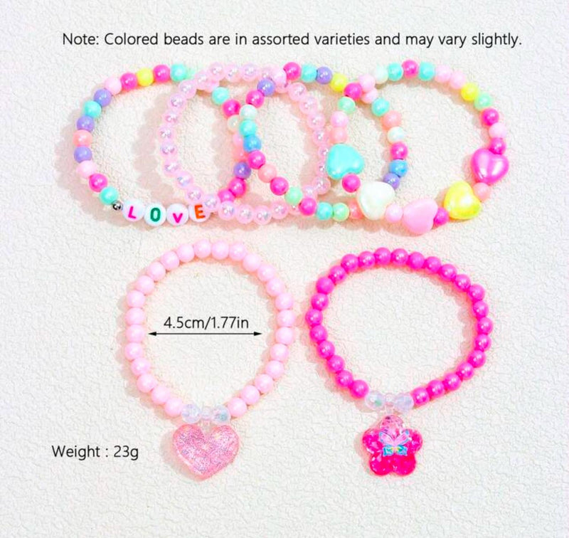 LITTLE DREAMERS 6pcs Set Colorful Bead Charm Bracelets for Girls