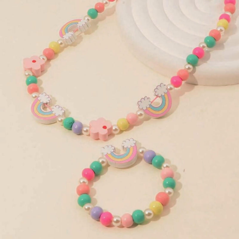 LITTLE DREAMER 2pcs Set Candy Pastel Colored Necklace Bracelet  for Girls