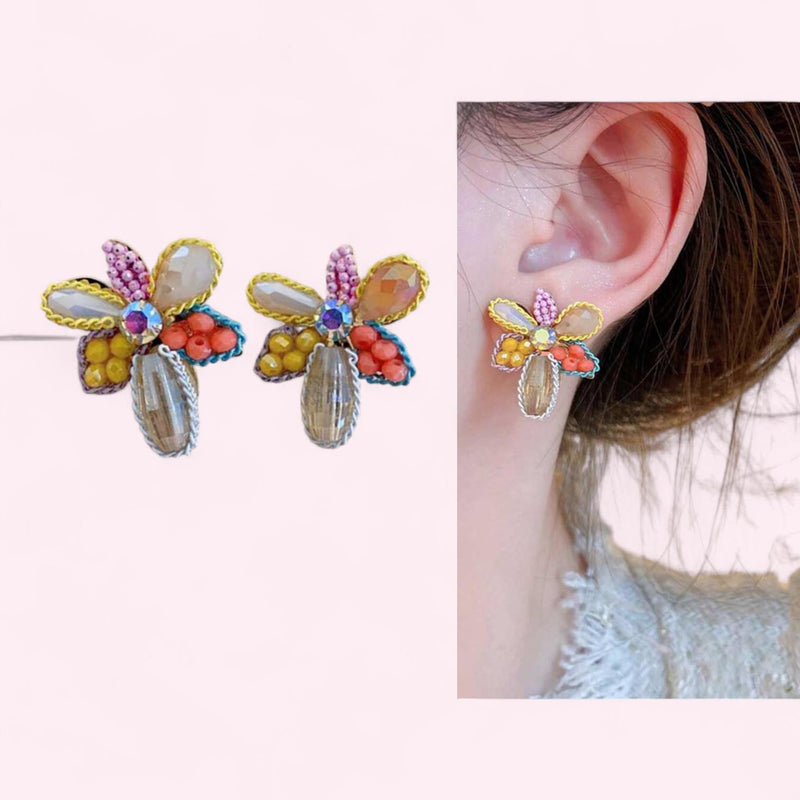 BLING Floral Mix Media Bespoke Stud Earrings