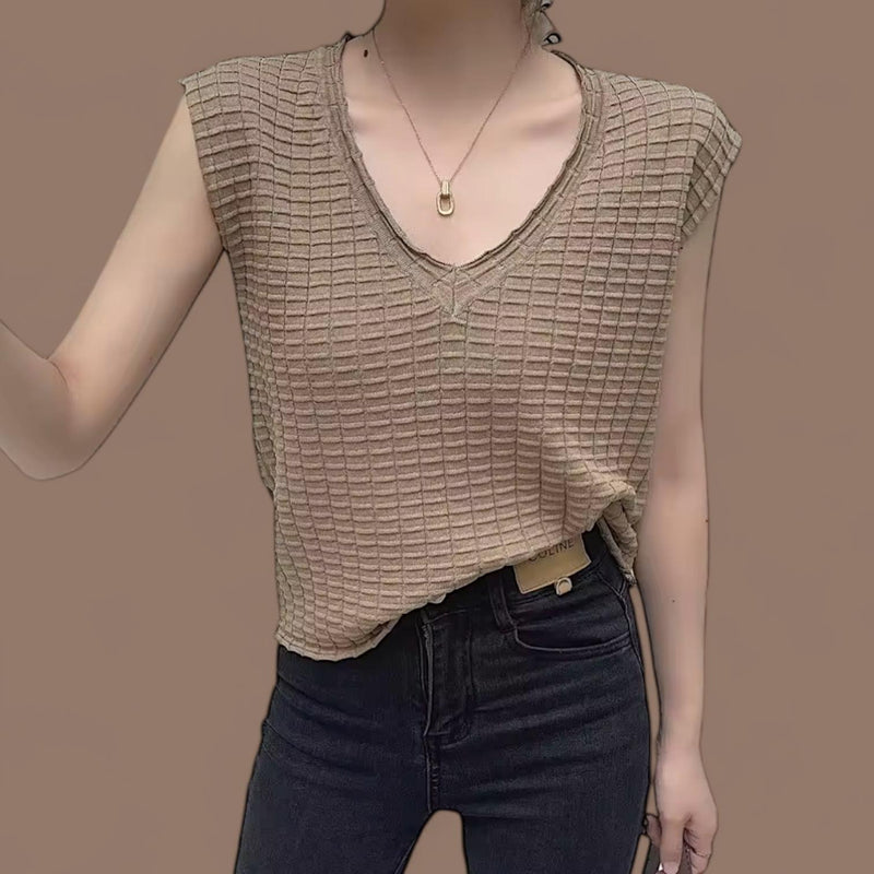 BLK V Neck Square Textured Knit Top