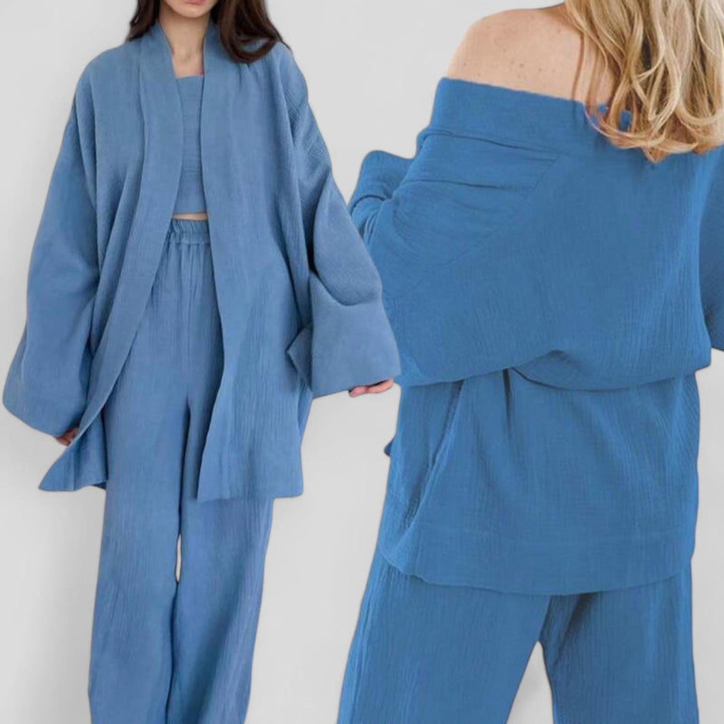 SWEET DREAMS Knit Lounge Belted Robe Long Pants Set Night Wear