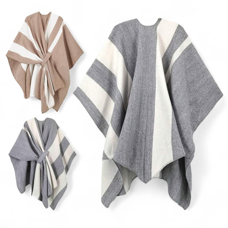 WRAP Warm Thick Classic Stripes Loop Cloak Cape Shawl