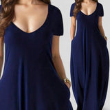 BLK Low V Neck Basic Knit Casual Long Dress