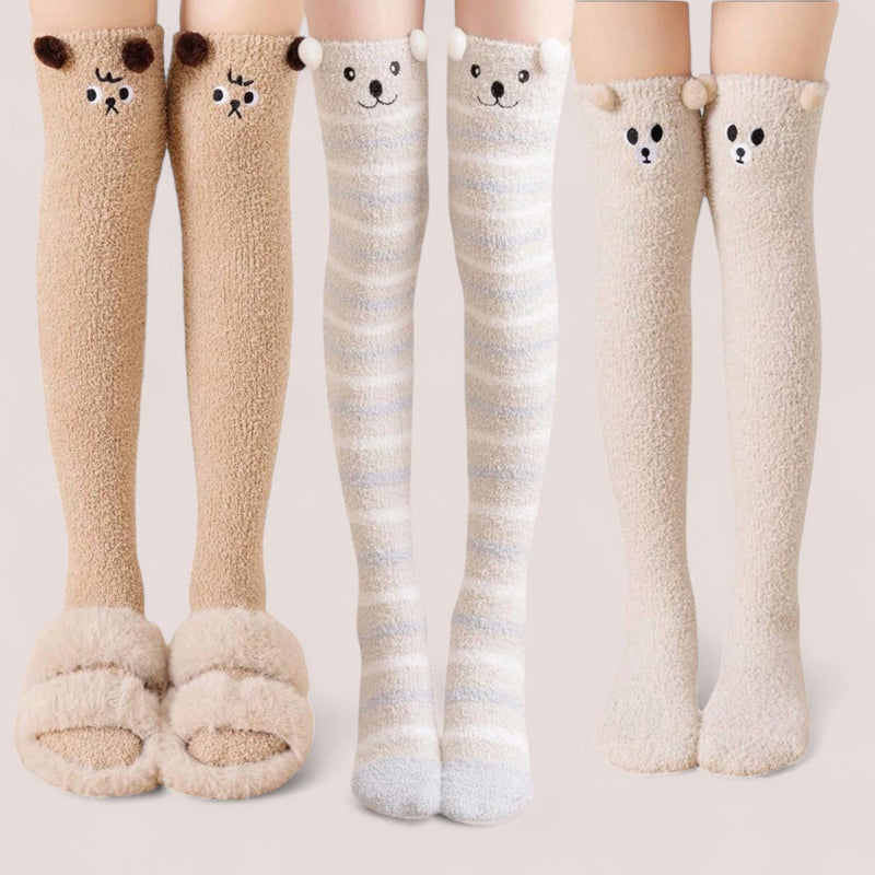 FOOTSIES Fleece Over the Knee Cute Bear Ears Warm Socks