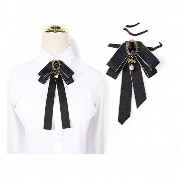 ROYALTEA Vintage Black Ribbon Bow Tie Collar