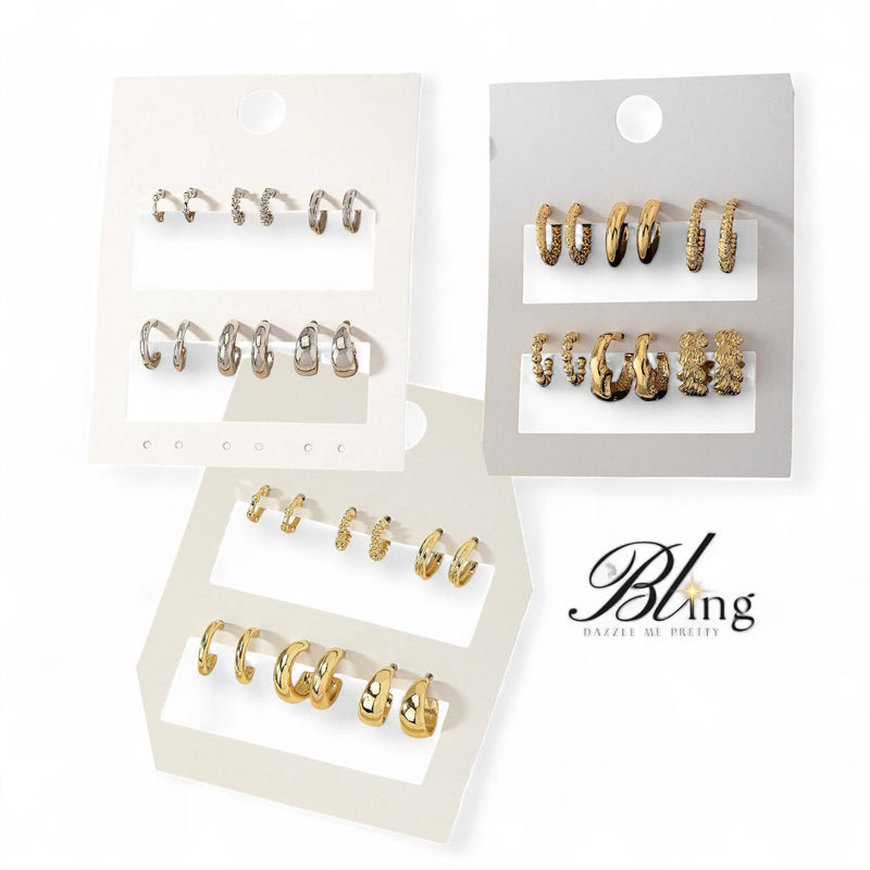 BLING 6pairs Minimalist Small Hoops Stud Earrings Set