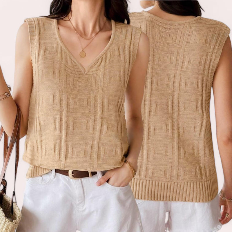 BLUSA Textured Knitted V Neck Sleeveless Vest Top