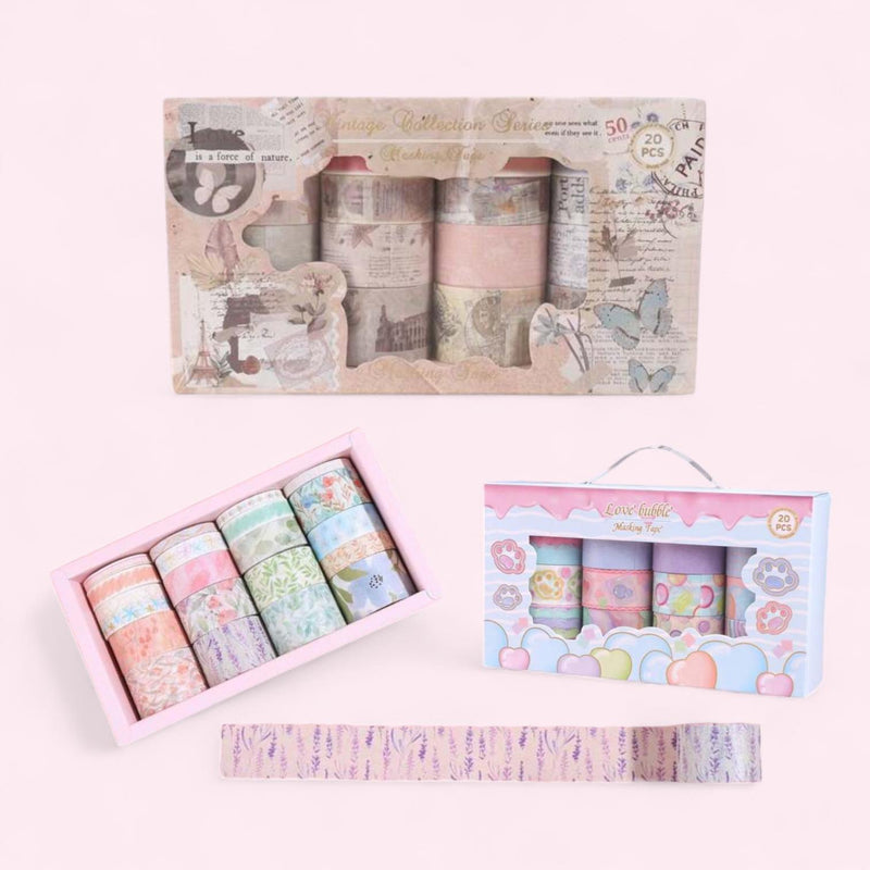 GIFTIES 20rolls Romantic Sweet Prints Washi Tapes Set