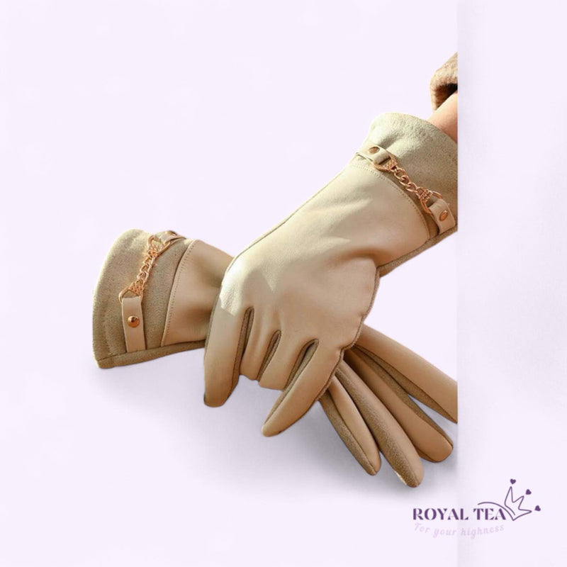 ROYALTEA Elegant Full Finger Warm Gloves Buckle Details