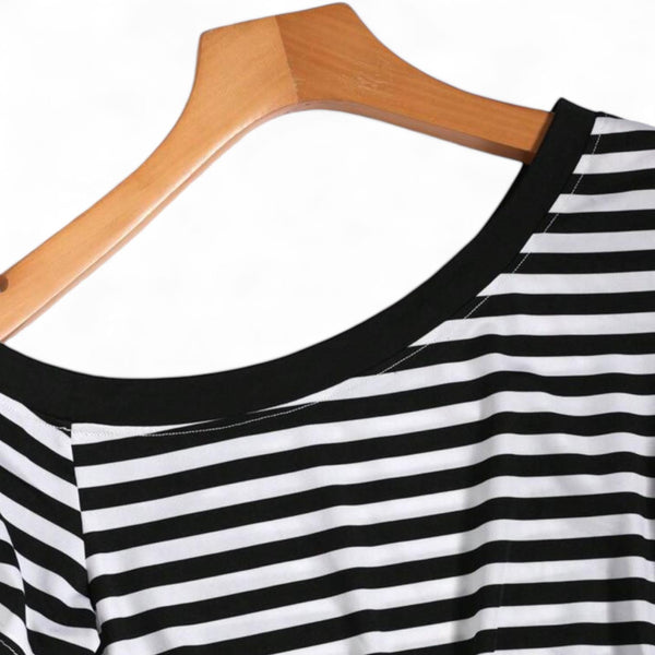 BLK Knit Stripes Assymetrical Basic Tee Top