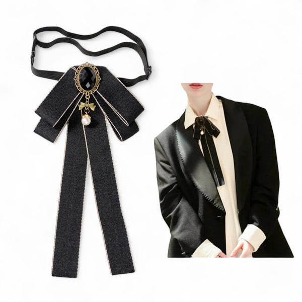 ROYALTEA Vintage Black Ribbon Bow Tie Collar