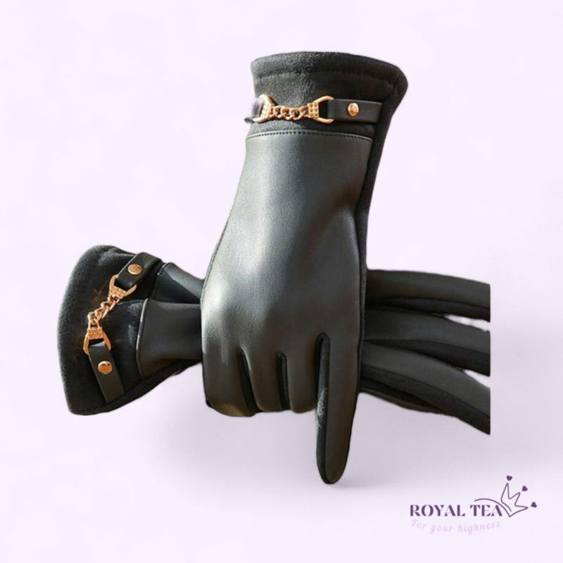 ROYALTEA Elegant Full Finger Warm Gloves Buckle Details