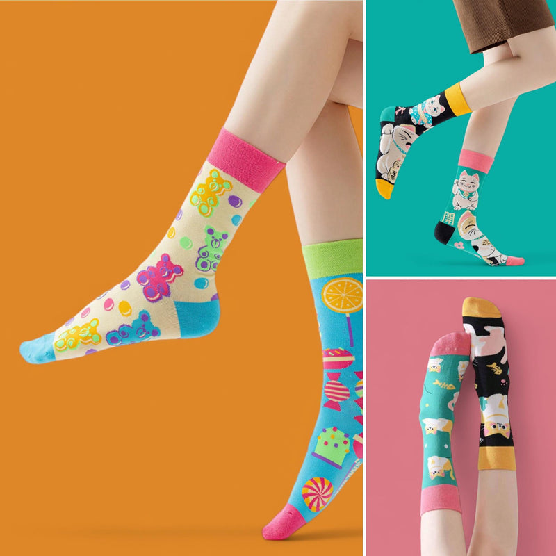 FOOTSIES Pattern Graphic Cute Mismatch Crew Socks