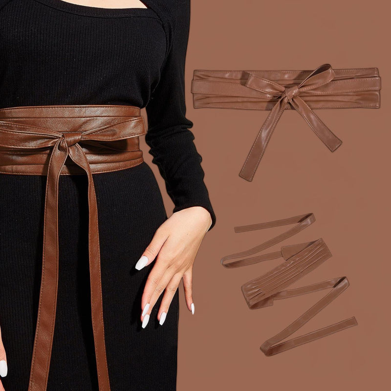 TAILLE Soft Leather Wide Obi Belt Wrap Around