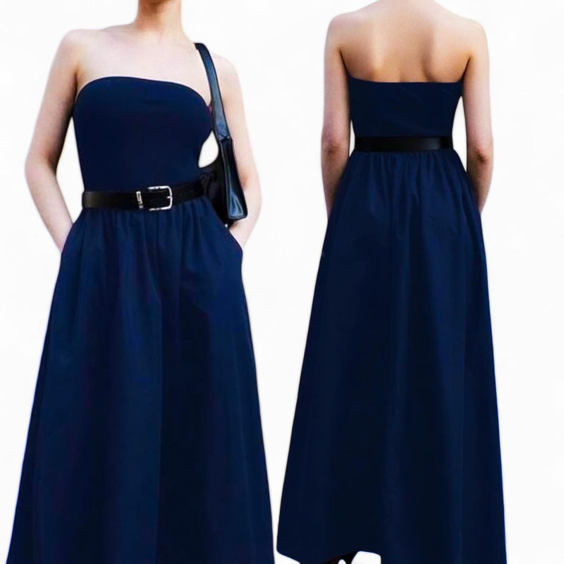 BLK Casual Versatile Tube Long Dress with Pockets (belt not included)