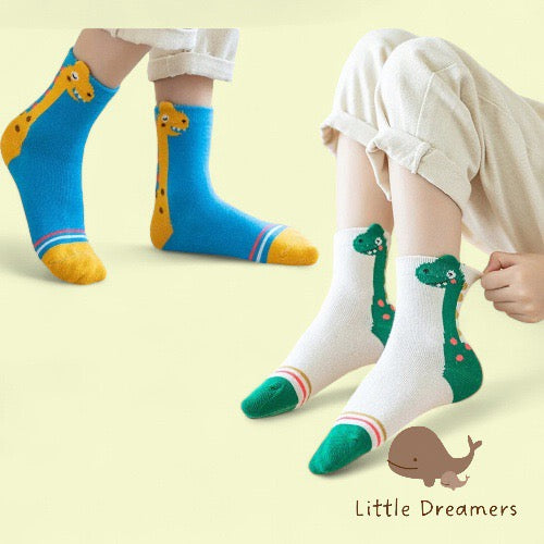 LITTLE DREAMERS 5pairs Dinosaur Boy Girl Socks Set 1-3yrs