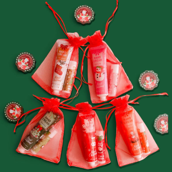 2SKN GIFTIES Christmas Themed Scented Moisturizing Hand Cream & Lip Balm Gift Set