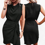 GBOSS Textured Woven Drape Cowl Wrap Sleeveless Dress