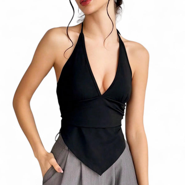 BLK Deep V Neck Halter Tank Stretchable Top