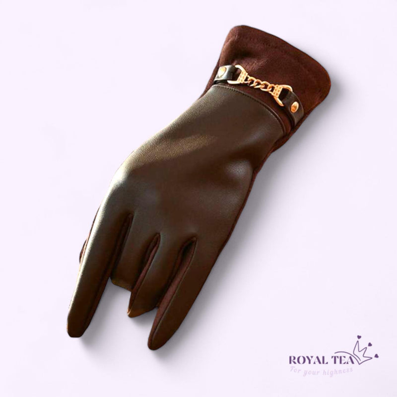 ROYALTEA Elegant Full Finger Warm Gloves Buckle Details