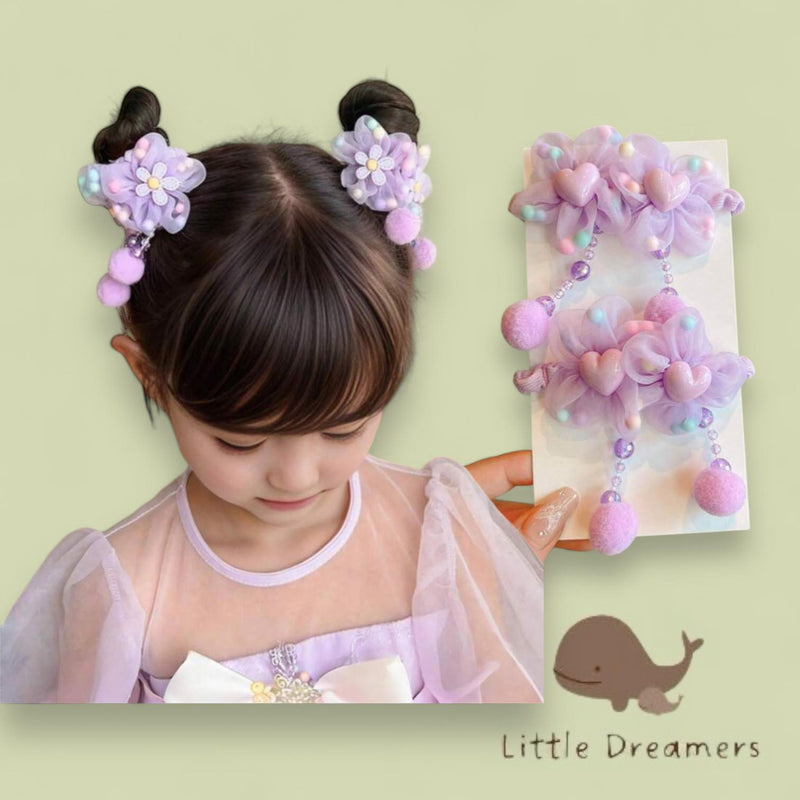 LITTLE DREAMERS 1Pair Cute Heart Flower Hair Clips for Kids