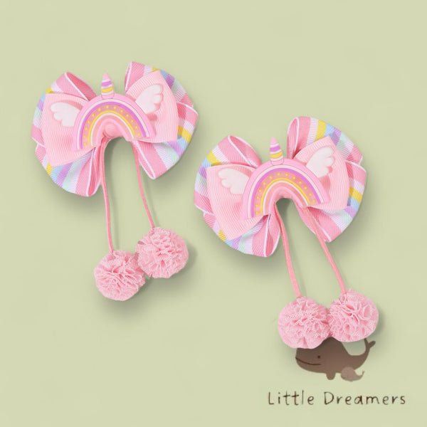 LITTLE DREAMERS 1Pair Cute Rainbow Pompom Hair Clips for Kids