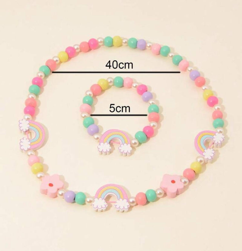 LITTLE DREAMER 2pcs Set Candy Pastel Colored Necklace Bracelet  for Girls