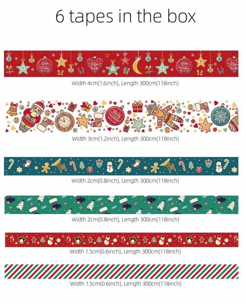 GIFTIES Christmas Themed Washi Tape Arts Crafts 6rolls Pack