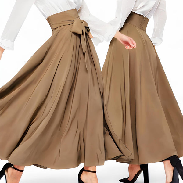 GBOSS Flare High Waist Obi Tie Front Swing Skirt