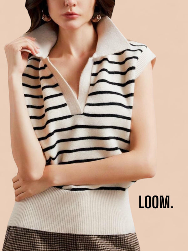 LOOM HQ Knitted Stripe V Notch Collared  Commuter Vest