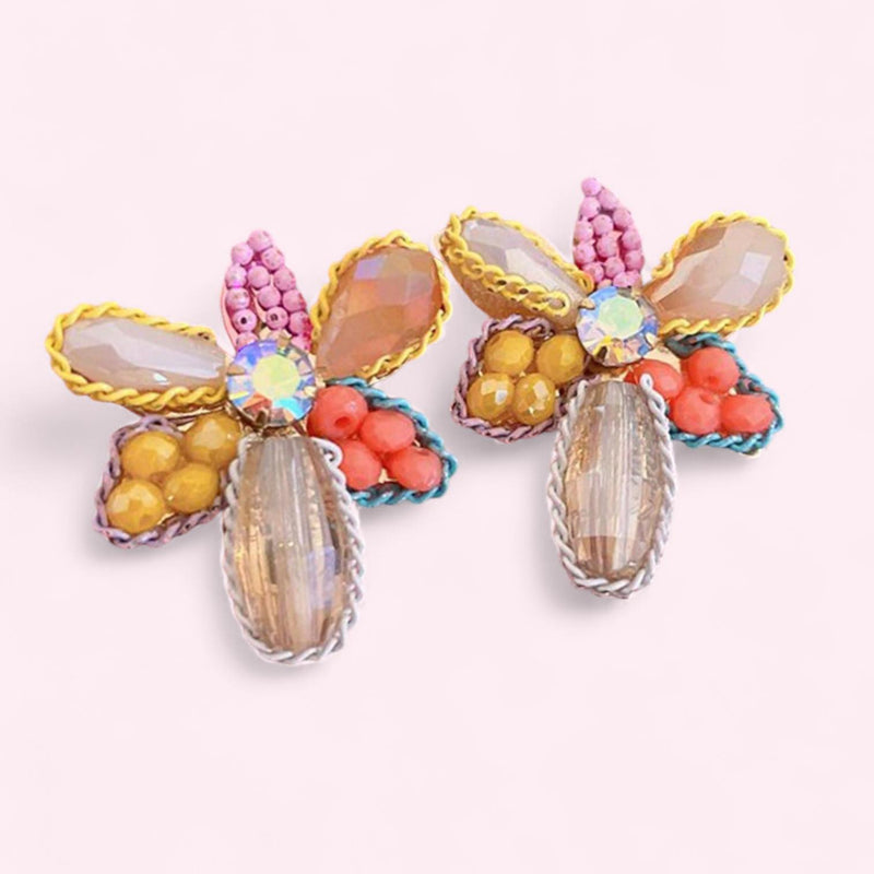 BLING Floral Mix Media Bespoke Stud Earrings