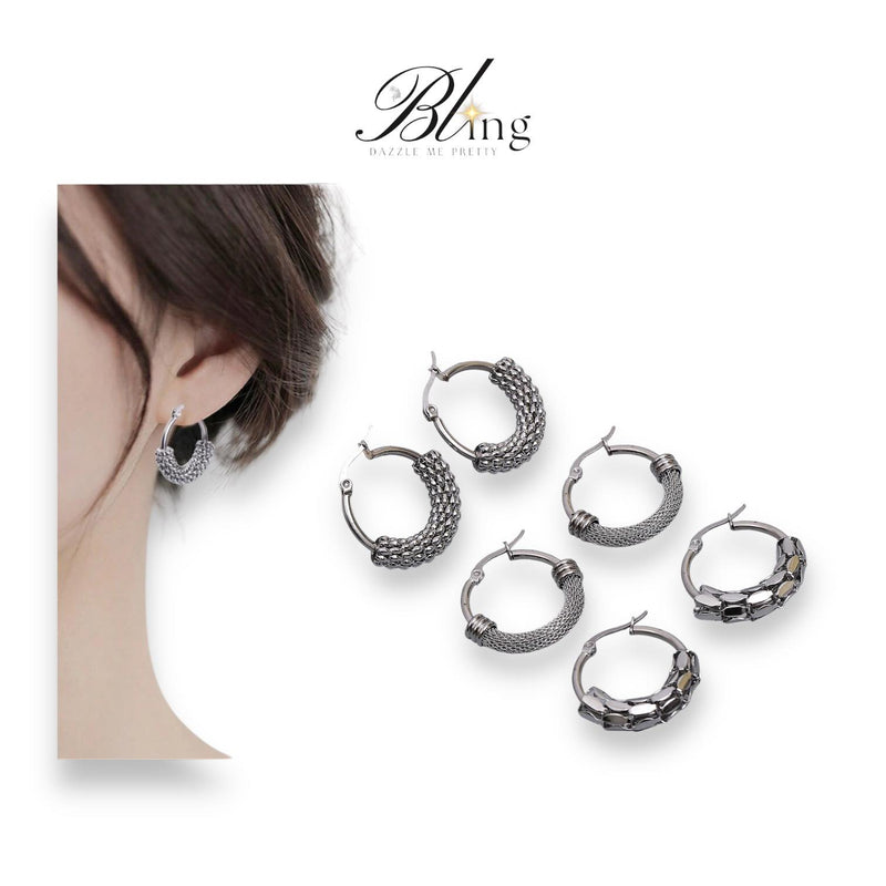 BLING 3Pairs Vintage Mini Hoops Stainless Earrings Set