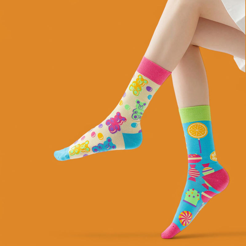 FOOTSIES Pattern Graphic Cute Mismatch Crew Socks