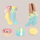 FOOTSIES 2pairs Pastel Gradient Googly Fun Socks Set with Magnetic Hands