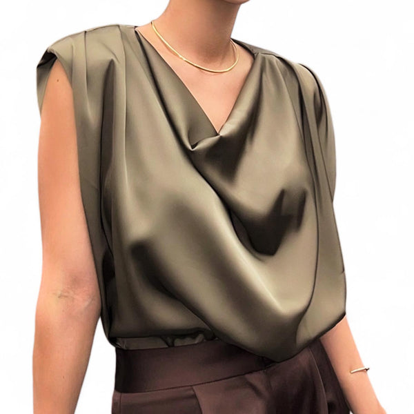 GBOSS Elegant Satin Neck Drape Cowl Box Type Blouse Top