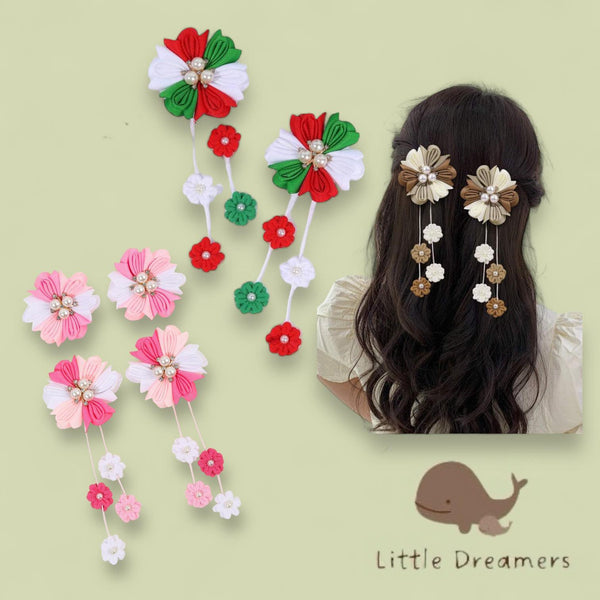 LITTLE DREAMERS 1Pair Floral Tassel Colorful Hair Clips for Kids