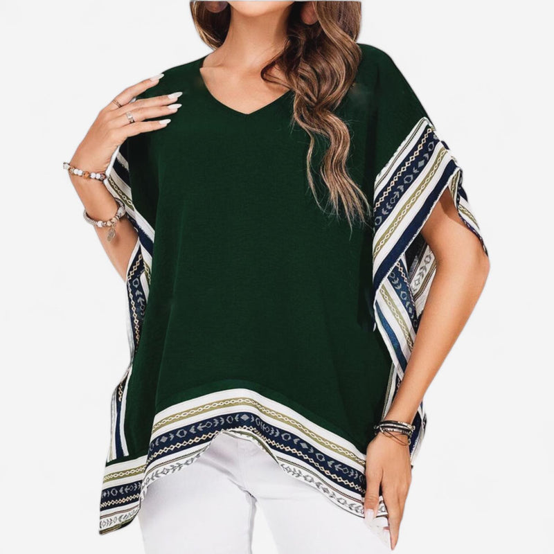 GYPSY Boho Edge Print Loose V Neck Hankerchief Top