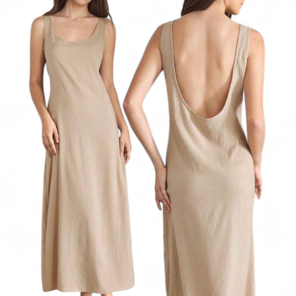 SWEET DREAMS High End Satin Breathable Drape Round Neck Sleeveless Lounge Dress