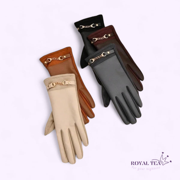 ROYALTEA Elegant Full Finger Warm Gloves Buckle Details