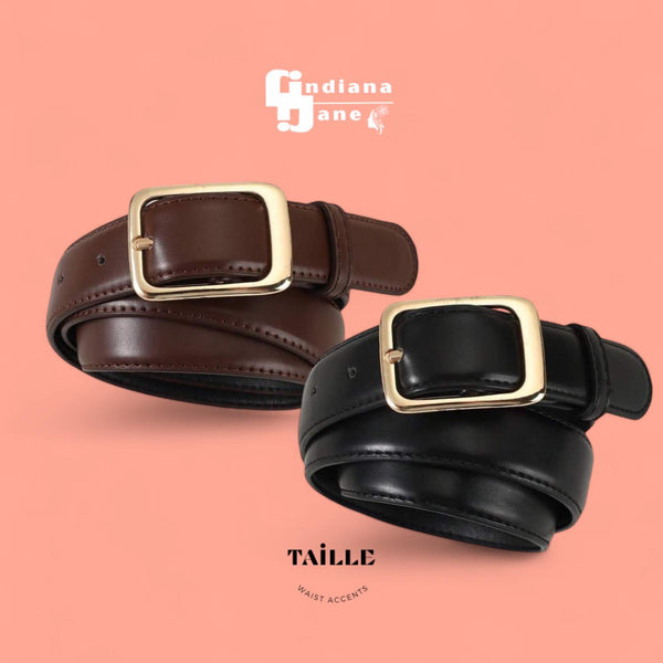 TAILLE Vintage Classic Square Buckle Faux Leather Belt