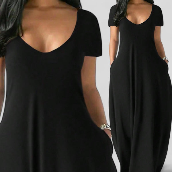 BLK Low V Neck Basic Knit Casual Long Dress