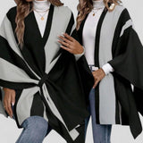 WRAP Warm Thick Classic Stripes Loop Cloak Cape Shawl