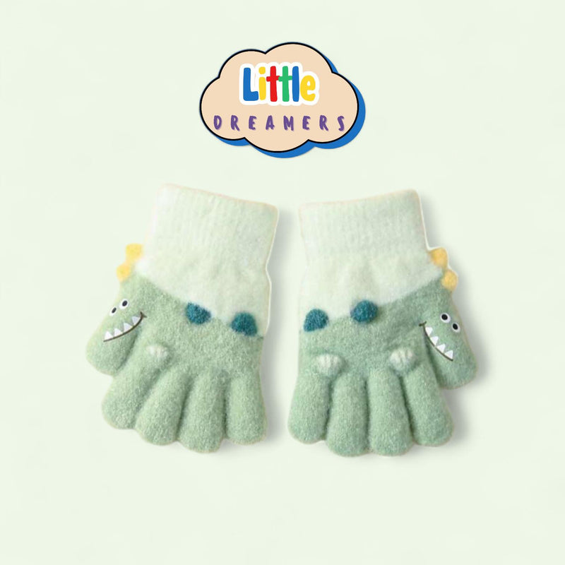 LITTLE DREAMERS Cute Dinosaur Design Full Warm Gloves