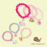 LITTLE DREAMERS Girls Charm Bead Bracelet Rainbow Unicorn Floral Accent