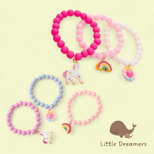 LITTLE DREAMERS Girls Charm Bead Bracelet Rainbow Unicorn Floral Accent